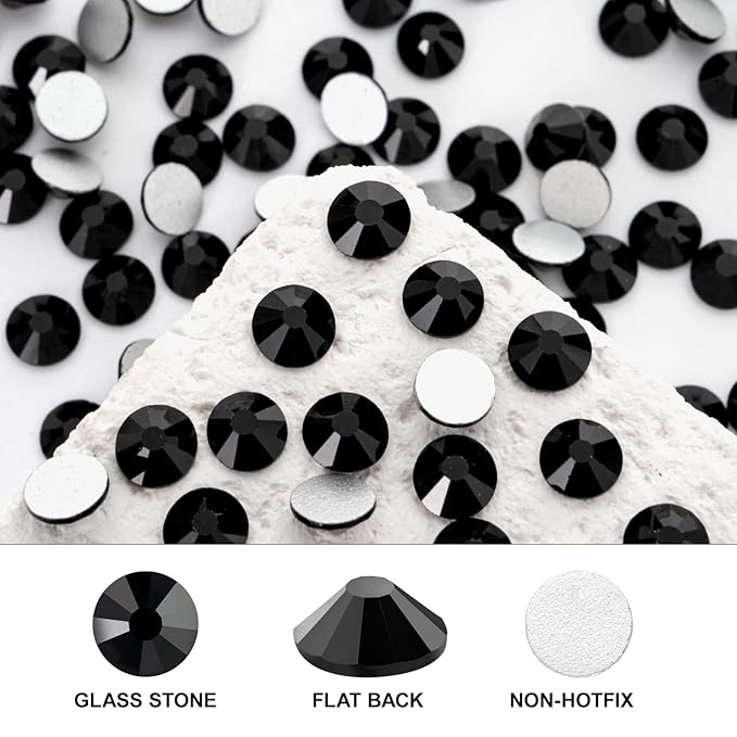 Novani 3000 Pieces Flatback Rhinestones Glass Round Gems Black Crystals for Nail Art DIY Crafts Clothes Shoes,SS12,3.0-3.2mm