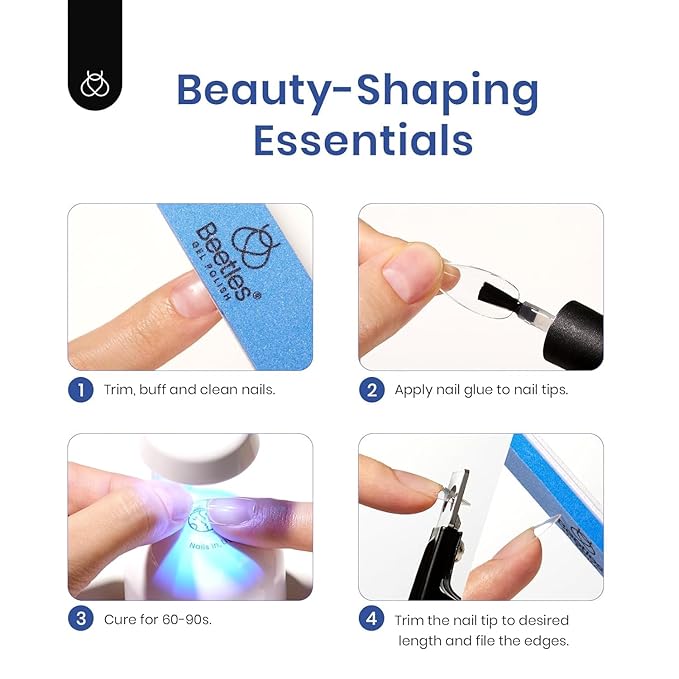 Beetles Gel Nail Kit, Short Almond Nail Tips Easy Extension Set 240 Pcs Pre Shaped Clear Full Cover Fake Nails Tips with 5 In 1 Nail Glue Uv Led Lamp DIY Manicure Gifts for Women