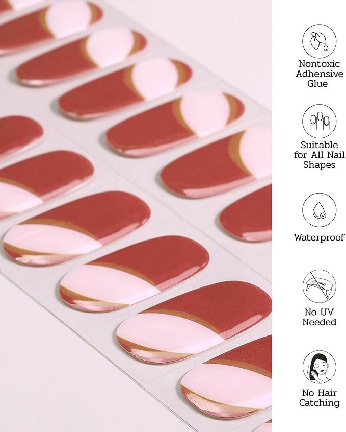 Nail Polish Strips (No UV Lamp Needed) - 22 Pcs Salon Quality Gel Nail Stickers - Long Lasting Wraps (Gummy Watermelon Ring Red)