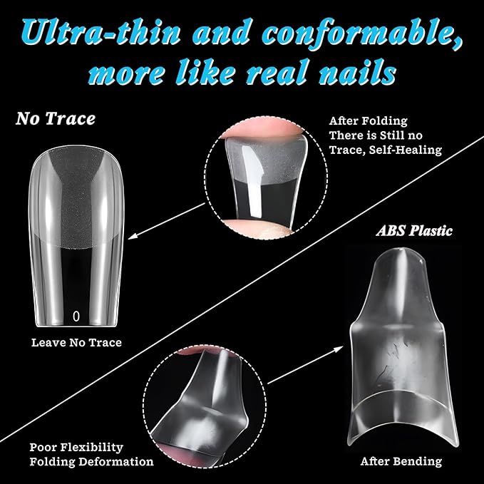 LoveOurHome 600pc Medium Square Fake Nail Tips, Clear Press on Nails Square Acrylic Nail Full Cover False Fake Nails Medium Soft Gel Nail Tips Artificial Fingernails for Gel Nail Extension
