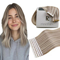 RUNATURE Tape in Human Hair Extensions Blonde Invisible Tape in Hair Extensions Real Human Hair Grey Blonde Mix Platinum Blonde Soft Straight Human Hair Tape in Extensions Full Ends 12 Inch 30g 20pcs