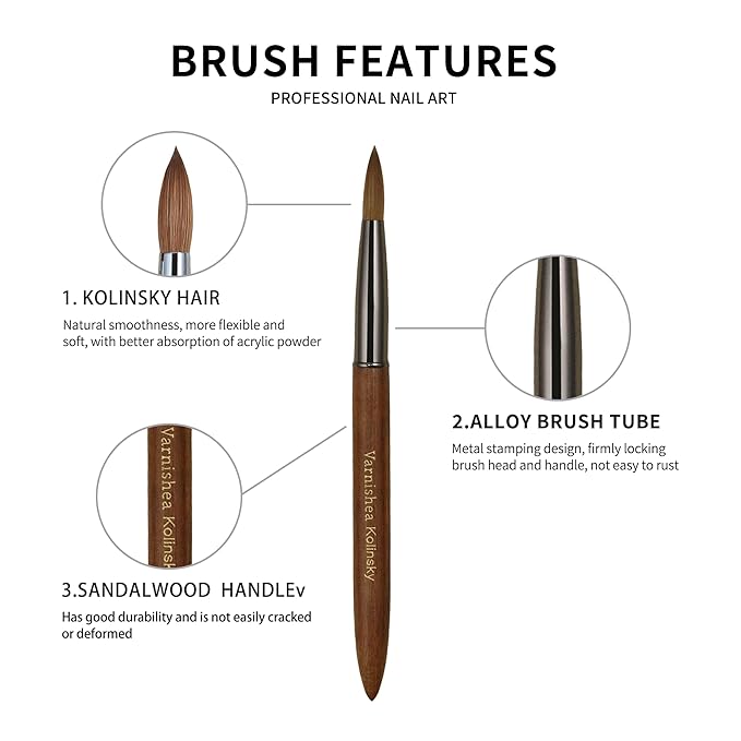 100% Pure Kolinsky Hair Acrylic Nail Brush Sandalwood Handle Professional Manicure Brushes for Powder Nail Acrylic Application - Salon & DIY Nail Art Essentials - Size 18, 1.0 Count