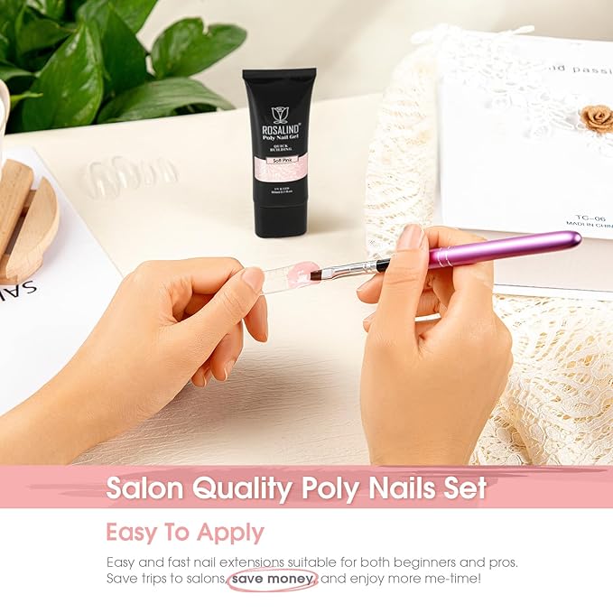 ROSALIND White Poly Extension Gel, 2.7 oz White Poly Nail Gel for Nail Art Decoration, Builder Pink Nail Thickening Extension Easy to DIY Use at Home Need UV Lamp