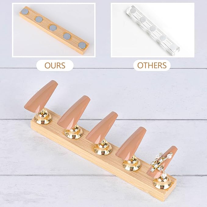 Tbestmax 4 Sets Nail Stand for Press on Magnetic Nail Tip Holder Nails Art Display Stand Wood Fake Nail Holder