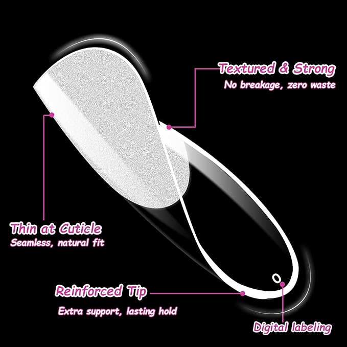 500PCS Clear Acrylic Nail Tips, 2 Shapes 10 Sizes - Half Matte Full Cover Fake Nails for DIY Manicure, Salon Professionals & Beginners - Short Almond Oval Pre-Shaped Extensions