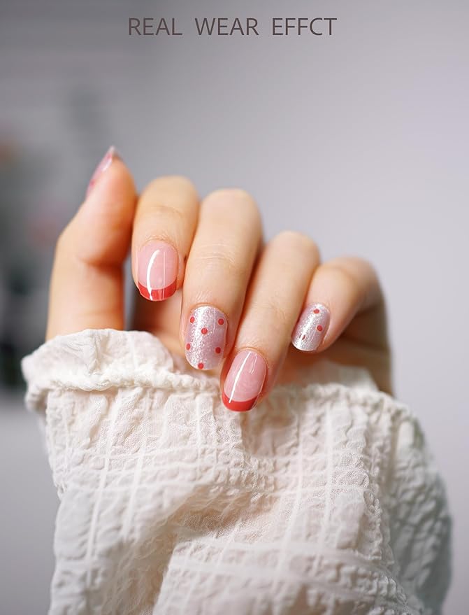 Nail Polish Strips – 32PCS UV Free Salon Quality Wraps, Long Lasting Gel Nail Stickers for Women (Blush Bloom Pink)