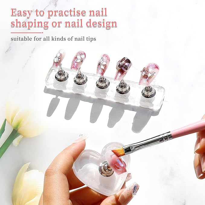 BQAN Stand for Press Ons Acrylic Nail Holder for Painting, Practice Tools With Reusable Putty - Tech Must Haves Supplies for Homes and Salons (White)