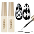 MAYCHAO 2Pcs Black White Gel Liner Nail Art Set 3D Effect Gel Nail Polish 8ml Build in Thin Brush Metal Painted Drawing Stripper Nail Varnish Curing Requires for Home Salon