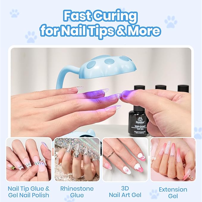Beetles Gooseneck UV Nail Lamp - Meowgic BluePurr Mini LED Nail Light with 3 Timer and Countdown Display Flash Cure Lamp for Gel Polish Nails Glue Builder Gel Smart Sensor Cordless Nails Dryer