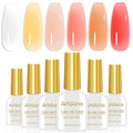 Artdone Sheer Gel Nail Polish Set Jelly UV Gel 6 Colors Translucent Milky White Yellow Light Apricot Red Colors Nail Polish For All Seasons Neutral Soak off LED Lamp Gel Manicure Kit For Nail Art