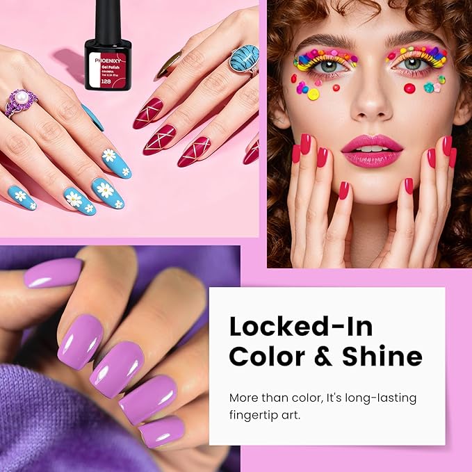 PHOENIXY 58 PCS Gel Nail Kit, 40 Colors Gel Nail Polish Kit with U V Light and Drill 5 Pcs Base Glossy Matte Glitter Top Coat White DIY at Home Nail Salon Art Kit Gift for Women