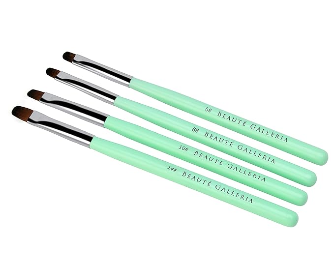 Beaute Galleria - 4pcs Acrylic UV Gel PolyGel Nail Art Brush Set (Size 6, 8, 10, 14), Nail Tips Builder Painting Pen Clean-Up Brush, Wooden Handle with Nylon Hair