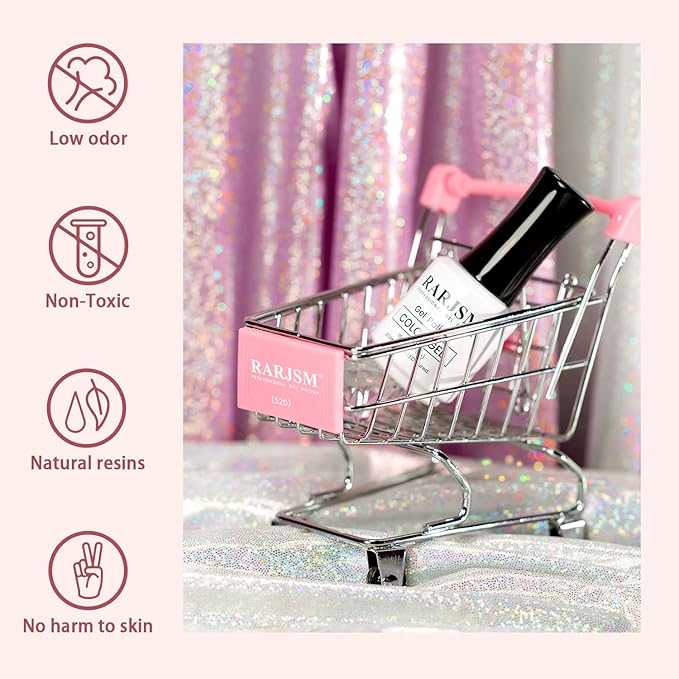 RARJSM Glitter Gel Nail Polish Chunky Rose Pink Shimmer Iridescent Gel Polish 15ml Holographic Rainbow Effect Soak off L e d U V Curing Required High Pigments for Home Salon Manicure Nail Art