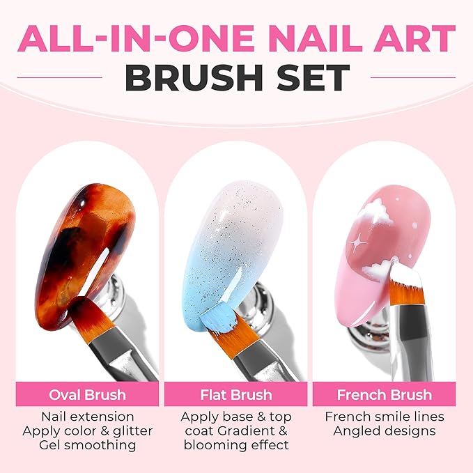 UNA GELLA Nail Art Brushes Set 6PCS Black Color Double-ended Acrylic Nail Design Brush Set Nail Dotting Tools Nail Art Gel Polish Liner Brushes for Christmas Gel Polish Painting DIY Nail Salon