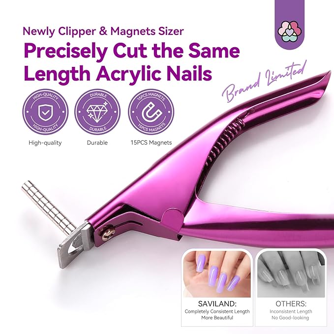 Saviland Acrylic Nail Cutters for Nail Tips: Rose Acrylic Nails Clipper with Sizer Magnets Nail Cutter 15PCS Sharp Nail Tech Supplies Nail Trimmer Manicure Tool Nail Accessories Women Salon Home