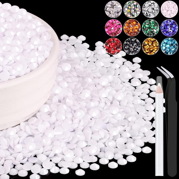 6000PCS 4mm Resin Rhinestones Bulk for Crafting (White), Flatback Bedazzling Crystals for Crafts DIY Nail Decoration, Gems Charms for Tumbler Shoes Clothing Fabric with Pickup Pen and Tweezers