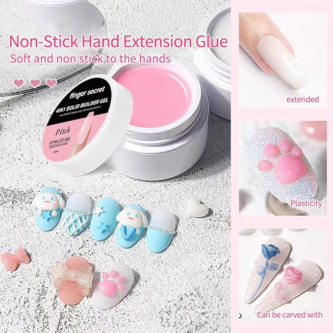 Solid Nail Builder Gel Set, Nail Extension Gel with Nail Art Tools, DIY Non Stick to Hand for Nail Art, Solid Builder Gel Manicures Nail Enhancement Gel 3D Gel Art Building & Sculpting Gel Carving
