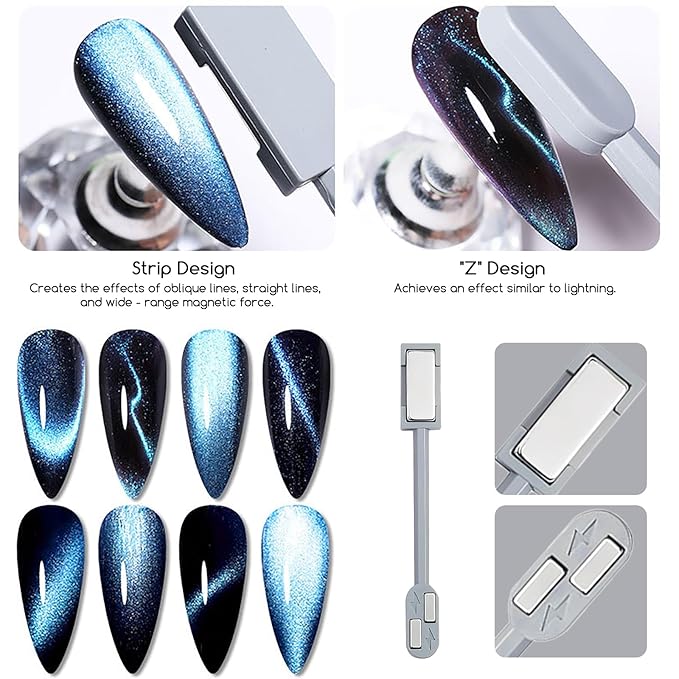 24 Pcs Cat Eye Magnet for Nails + 3 Y-Shaped Metal Brackets for Heart Cat Eye Effect Cylindrical Nail Magnet Magnetic Beads Magnet Double Ended Flower Magnet Stick for Cat Eye Nail Polish