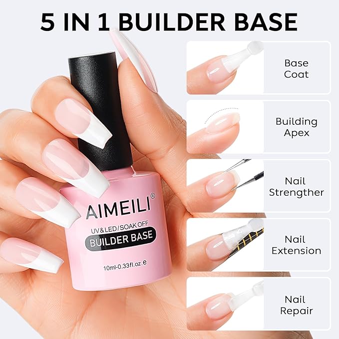 AIMEILI Builder Base Sheer Color Gel, Hema Free, Cruelty Free, Vegan, No Need Slip Solution, Soak Off Gel Nail Polish 6pcs X 10ml - Kit Set 34