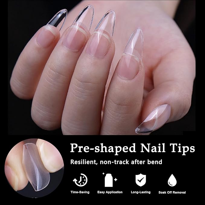 AddFavor 600pcs Almond Nail Tips Medium Fake Nails - Soft Gel Nail Tips Almond Shape Clear Acrylic Nails Tips for Nail Extensions, 12 Sizes Gel Nails Press ons Manicure Salon Home DIY