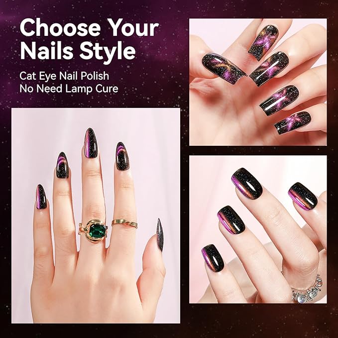 Quick Dry Magnetic Nail Polish: Cat Eye Nail Polish Fast Dry Purple Cateye Nails Polish Air Dry Fast Nails Lacquer Long Lasting for Women Girls DIY Home 12ML