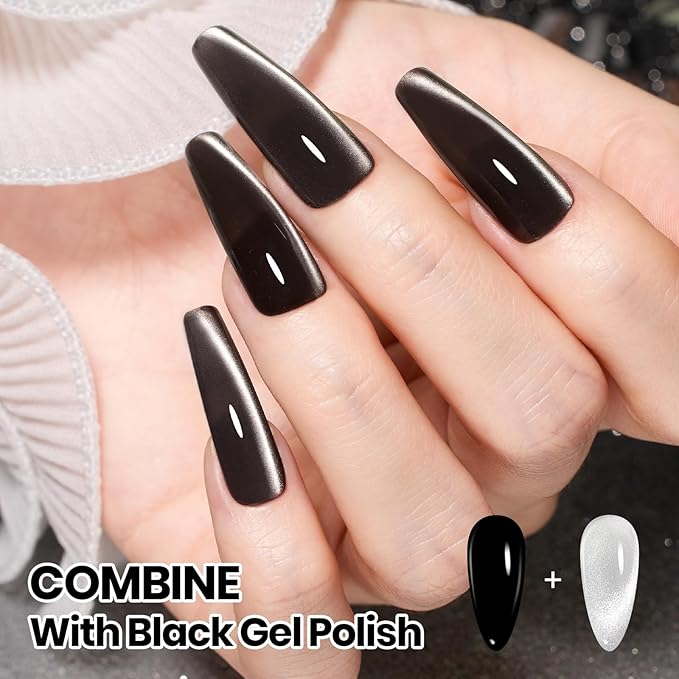 Beetles Cat Eye Gel Top Coat，2 in 1 Top Coat Gel Nail Polish & Cat Eye Magnetic Effect No Wipe - Shine Finish and Long Lasting, Soak Off LED Nail Lamp Nail Art Design Manicure Diy at Home