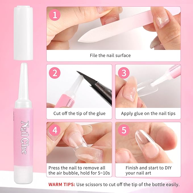 TADOPRO 28Pcs Nail Glue & Remover Set, 20Pcs Press on Nail Glue Strong 2Pcs 10ML Nail Glue Remover with 3 Cuticle Pusher 2 Nail File Easy to Apply Nail Tips & Acrylic Fake Nails Quick Drying Adhesive