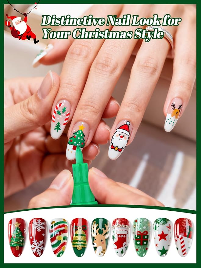 EBANKU 12 Colors Nail Art Pens Set, Christmas Nail Polish Pen Quick Drying 3D Acrylic Paint Pen Nail Markers for Christmas Nail Art Painting Point Dotting Liner Pen Manicure Tools Nail Design