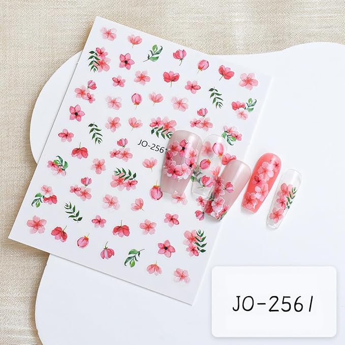 Spring Flower Nail Art Stickers Decals 3D Self-Adhesive Colorful Peach Floral Design Nail Stickers Lavender Carnation Nail Decals Spring Summer Nail Supplies for Women DIY Manicure 6Sheets…