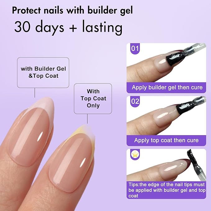 Gel French Tip Nails Medium Almond French Tip Press on Nails SXVME White French Nail Tips 150Pcs Pre-applied Tip Primer Natural Skin Tones Fake Nails Extensions Gel Nail Kit for Women Girls DIY