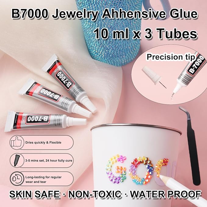 2 Boxes Rhinestones for Bedazzling Kits, Multicolor 4mm & Silver Clear 2/3/4/5/6mm Resin Flatback Gems for Diamond Art, Bedazzler Kit with 3Pcs 10ml B7000 Jewelry Glue for DIY Crafting Crafts Decor