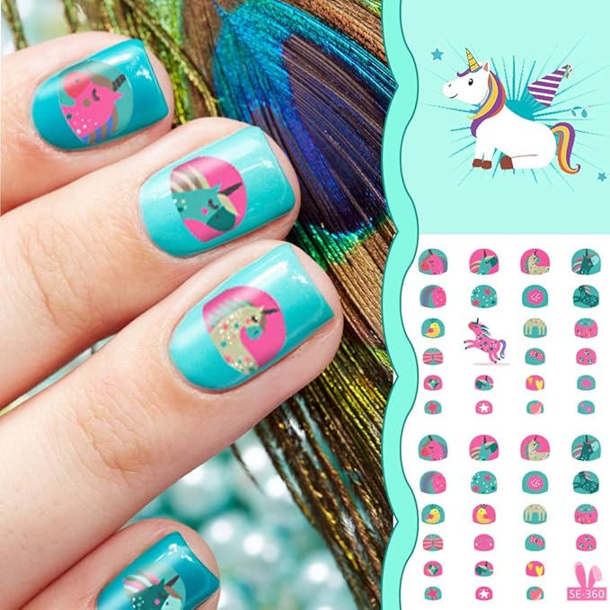 Kids Nail Art Stickers Unicorn Wraps Decals Set for Little Girls, 270+ Children Self Adhesive Unicorn Princess Birthday Party Supplies Fingernail Toenail Tips Makeup Manicure Christmas Gift