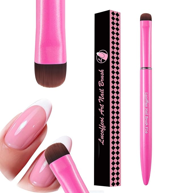 Nail Brush for French Tips & Cleaning Gel Polish- Precision Thin Brush for Acrylic, Polygel - Professional Kolinsky Sable Nail Art Brush (Pink, F16)