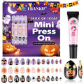 EBANKU Halloween Kid Press on Nails, 72Pcs Almond Fake Nails Kit Full Cover Orange Pumpkin Ghost Cute Design Acrylic Nails with Nail Glue for Girl