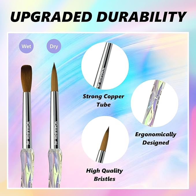 Acrylic Art Nail Kit with 6-Size Brushes (4/6/8/10/12/14) for Dip Powder & Gel Nail Art, Easily Reinforce Nail Extensions for DIY Home Salon & Professional Use.