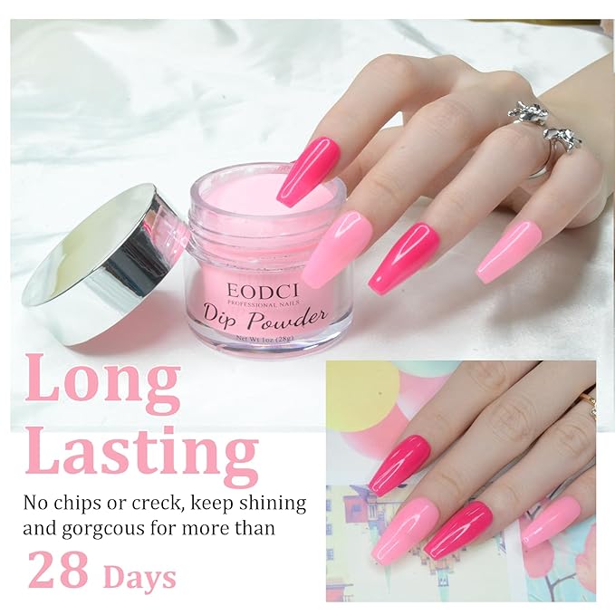 Nail Dip Powder, Pink Color Dipping Powder - Odor-Free& - Long-Lasting Dip Nail Color Lasts 28 Days - Low-Odor & No UV Lamp Required - 1oz
