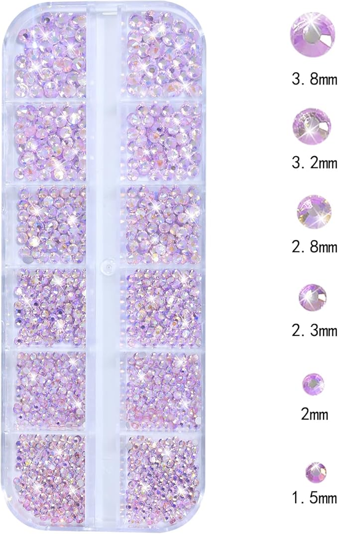 Nail Rhinestones - 3D Multi Shape Size, Flat Back, Crystals Manicure Rhinestones Charms, Pink AB Nail Gems, with Kit, for Nail Art, Bedazzling Acrylic Nails, DIY Decor