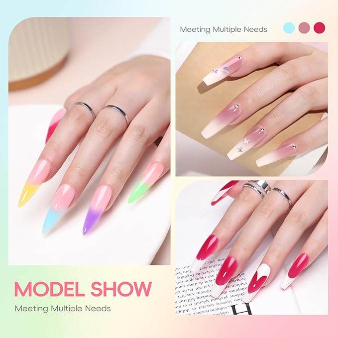 PEACECOLOR 50Pcs Poly Nail Gel Kit with U V Light 24 Colors 16ml Poly Extension Gel Pink Black Nude With Base Matte Top Coat Starter Kit with Slip Solution Nail Tools DIY For Beginners Home Salon