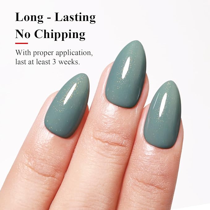 Imtiti Glitter Gel Nail Polish, 0.5 Fl Oz Sage Green Glitter Gel Polish Soak Off LED U V Gold Shimmer Sparkle Nail Gel Polish DIY Nail Art Starter Manicure Salon Gel Nail Polish Kit