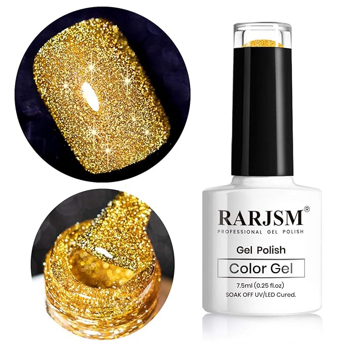 Glitter Gel Nail Polish, Gold Diamond Gelpolish Spark Shiny Nail Art Soak Off U V L E D Lacquer Gel Nail Starter Manicure Salon DIY at Home RAR82