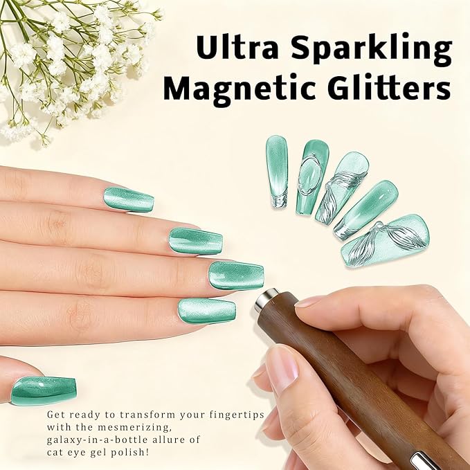 Gel Nail Polish Set, Cat Eye Gel Polish Kit, Holographic Reflective Magnetic Shimmer Glitter Red Green Blue Nail Art, Manicure Salon DIY Gifts, Soak Off, UV/LED Cured (9 Colors E)