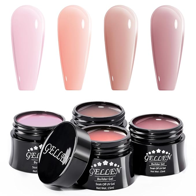 Gellen Builder Gel, Nail Extension UV Nail Gel Set Acrylic Nail Gel Kit, Easy DIY Home Gel Manicure - Pink Nudes Peach 4 Colors Hard Ge l Builder 15ml