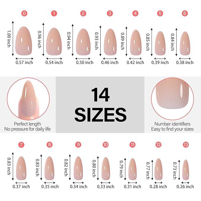 AILLSA Press on Nails Almond 140 PCS Fake Nails 4 in 1 Medium Glossy Nude Nails Press Ons, Long Lasting Pre-Shaped Gel Nails Natural False Nail for Nail Art DIY Women