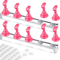 Blulu 2 Set Nail Stand for Painting Press Nail Holder Acrylic Magnetic Tips Training Fingernail Display Stands DIY Crystal Holders and 96 Pieces White Reusable Adhesive Putty(Pink)