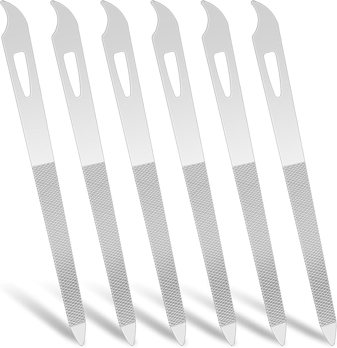 6-Piece Stainless Steel Nail File Set with Cleaner Tip - Double Sided, Durable, Professional Diamond Buffer for Natural Nails