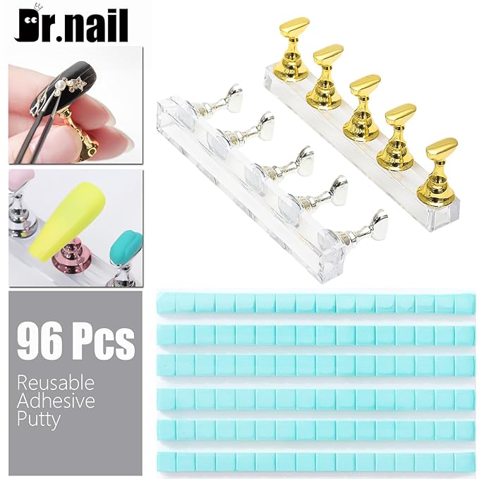 Nail Stand for Press Ons, 15Pcs Nail Art Brushes, 5Pcs Dual-Ended Nail Dotting & Sculpture Pens, Nail Stand DIY, Nail Holder for Painting Nails with 96Pcs Reusable Putty, Nail Art Tools