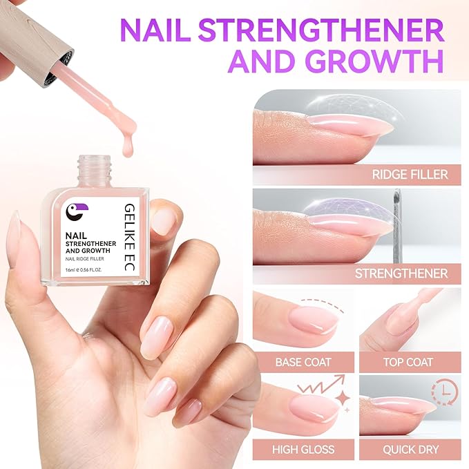 16ml Nail Polish Strengthener and Growth: Jumbo Size Pink Nail Hardener Polish Extra Strong for Damaged Nails - Nail Repair Polish Base Coat for Weak Thin Fingernail - Daily Nail Care for Gift