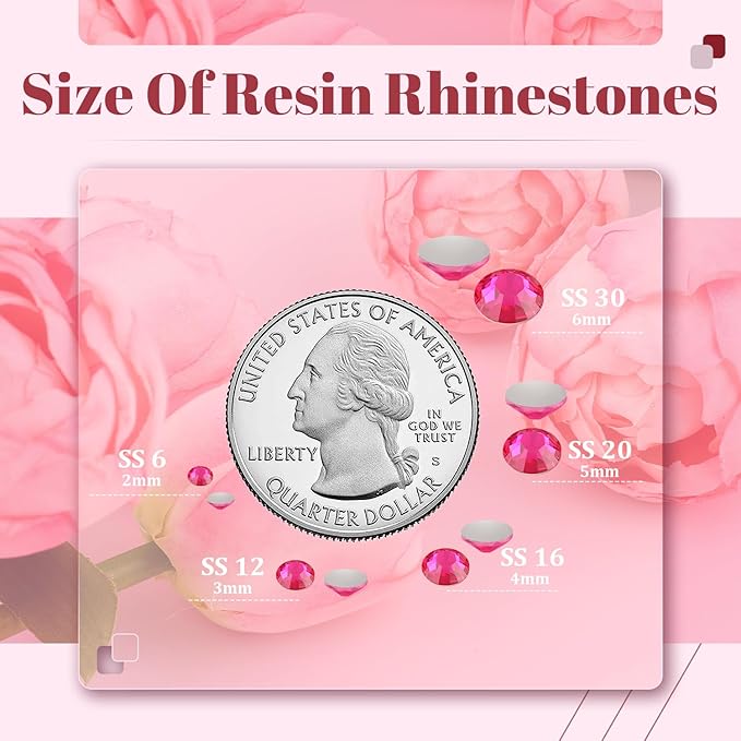 1500PCS 6mm Resin Rhinestones Bulk for Crafting (Hot Pink), Flatback Bedazzling Crystals for Crafts DIY Nail Decoration, Gems Charms for Tumbler Shoes Clothing Fabric with Pickup Pen and Tweezers