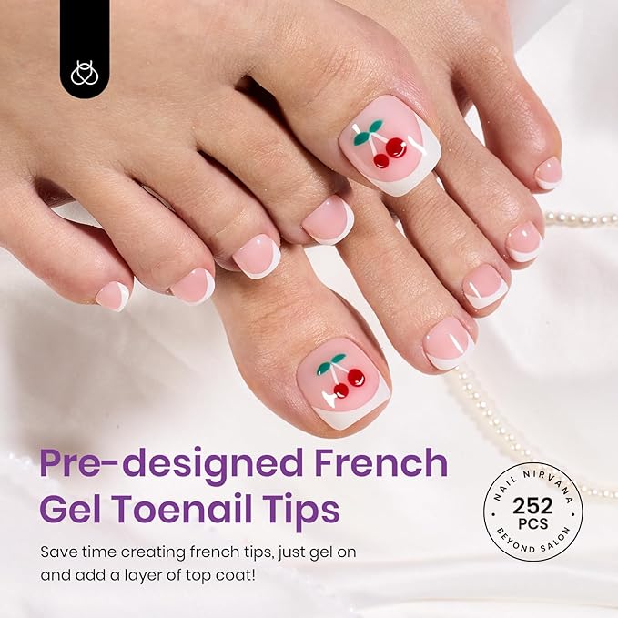 Beetles X Press Plus French Tip Toenails - Ivory French | Pink Short Square Press On Toe Nails | 252 Pcs 18 Sizes Natural Salon Quality Gel Nail Tips