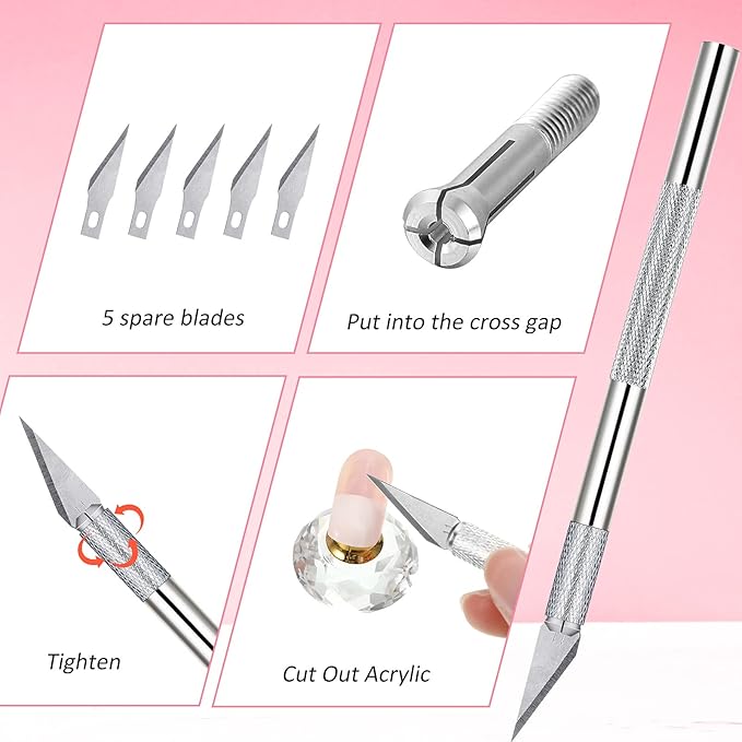 3 Pieces Acrylic Nails Tool Kit Includes French Tip Cutter, Manicure Edge Trimmer, Smile Line Cutter,French Tip Cutting Knife and Acrylic Nail Art Brush(Silver)